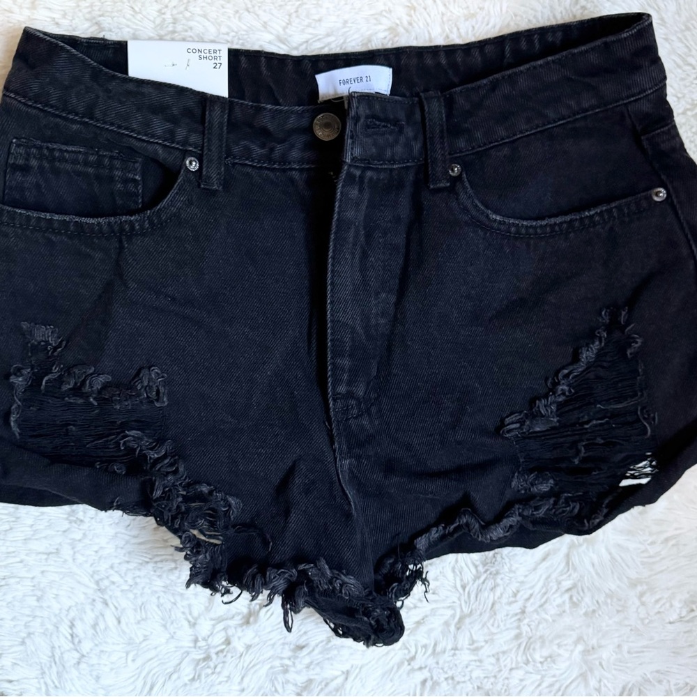 Forever 21 Black Ripped Jean Shorts